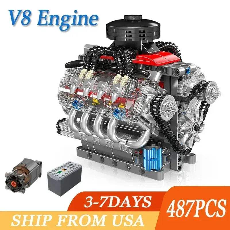 V8 Engine Building Blocks Set 487 Realistic Gearbox - ToylandEU