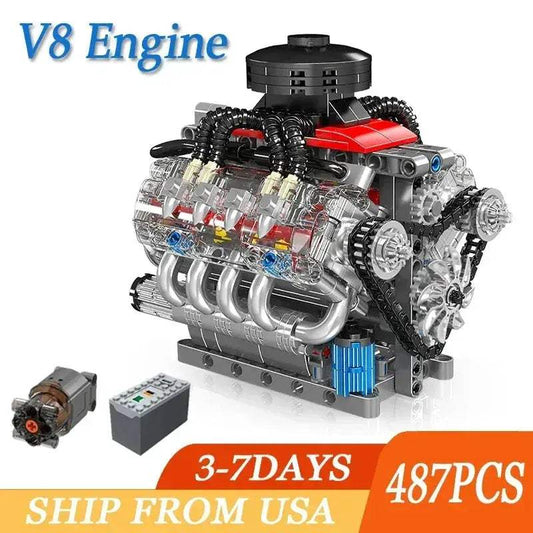  V8 Engine Building Blocks Set 487 Pieces Gearbox -  ToylandEU™