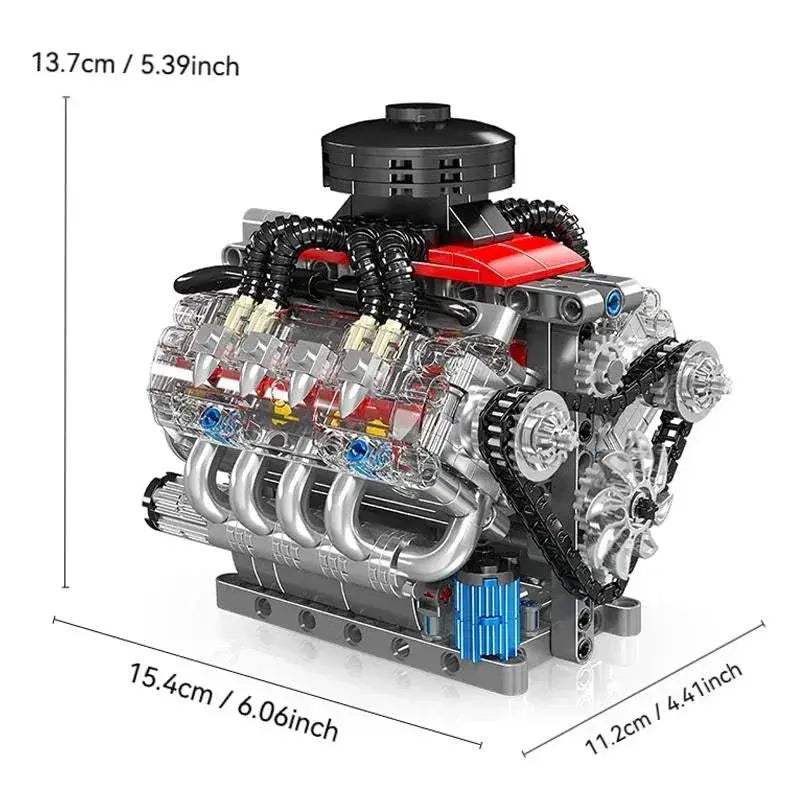 V8 Engine Building Blocks Set 487 Realistic Gearbox - ToylandEU