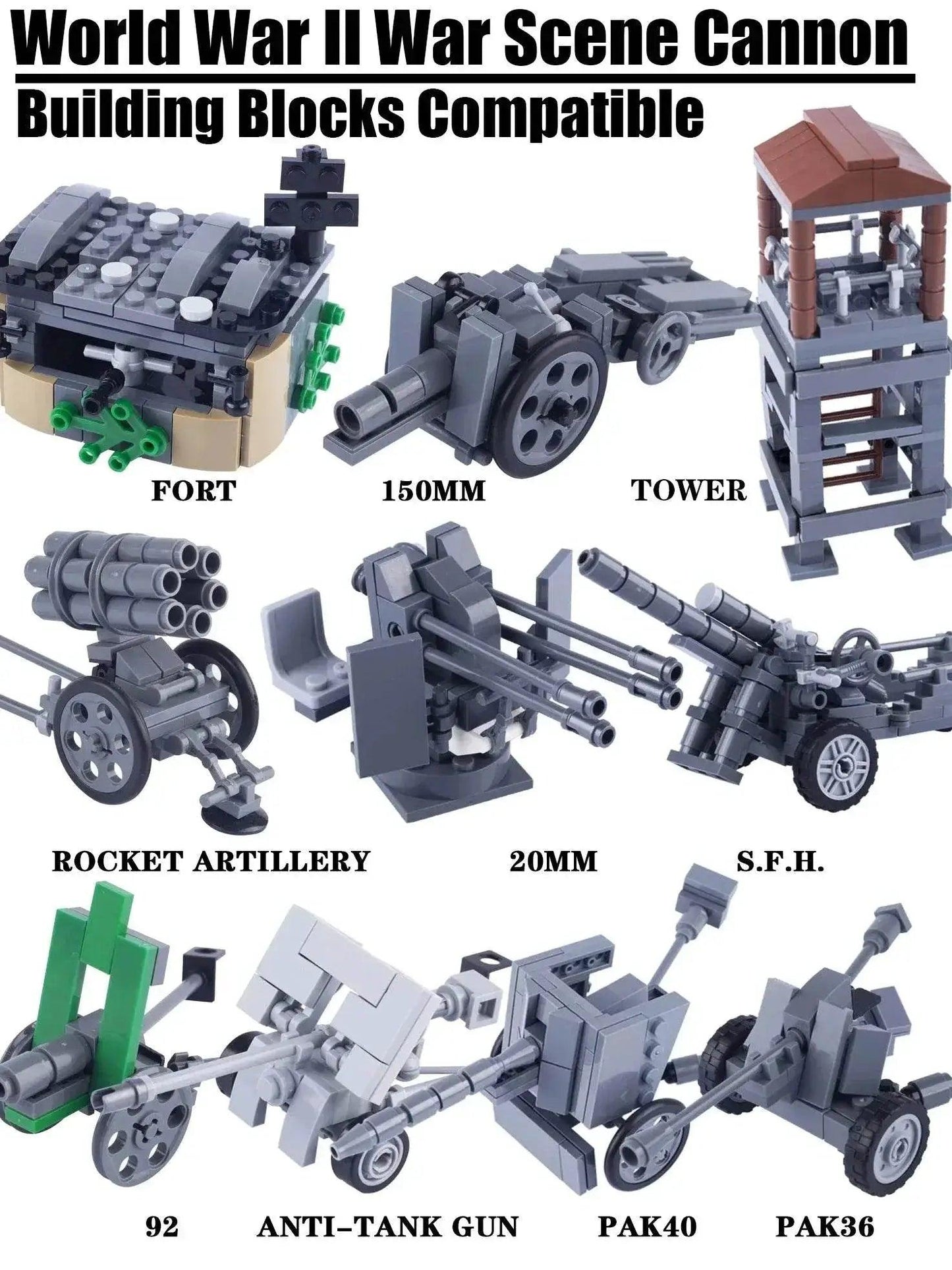  MOC WW2 German Military Cannon Building Blocks Kit Artillery Toys -  ToylandEU™