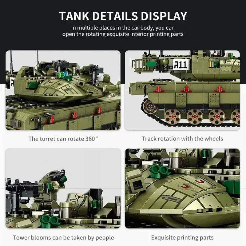 MOC WW2 Military Tank Building Blocks Model T90 Educational Brick Set - ToylandEU