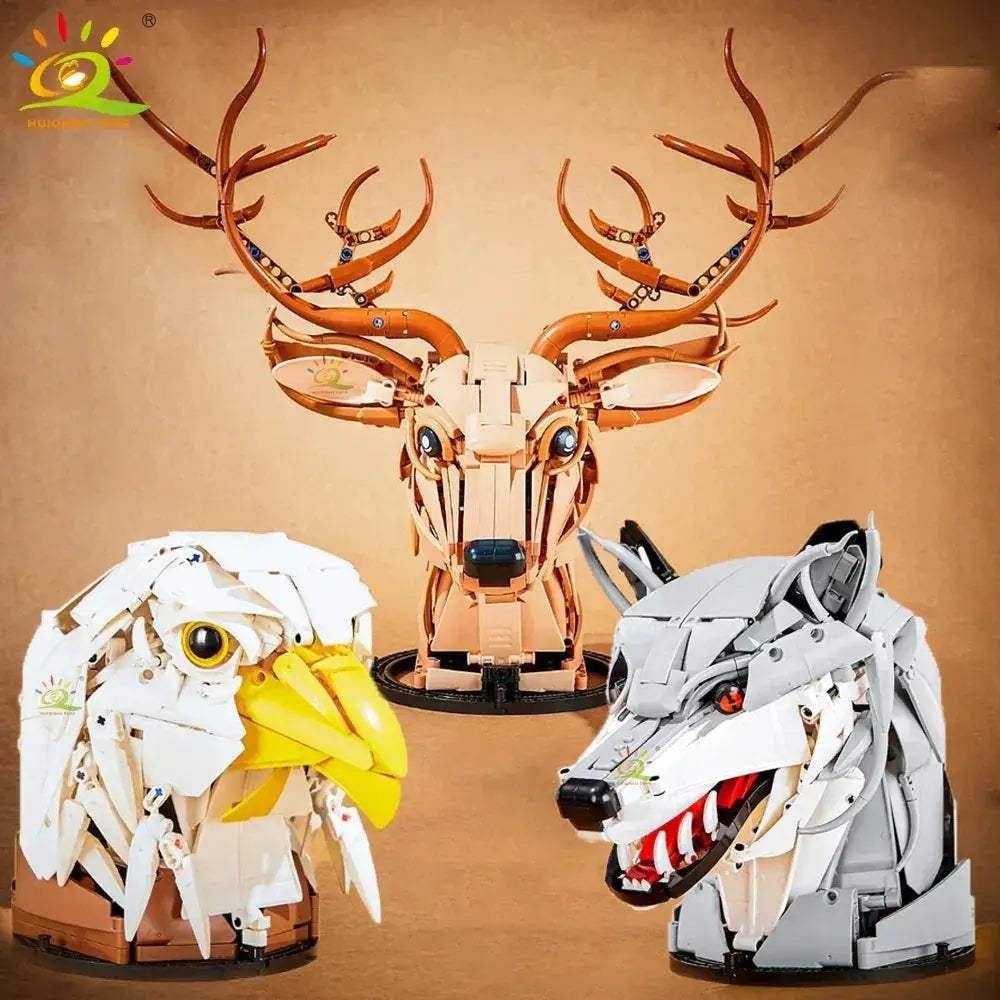 MOC Wolf Deer Eagle Head Building Blocks Wall Decor Set - ToylandEU