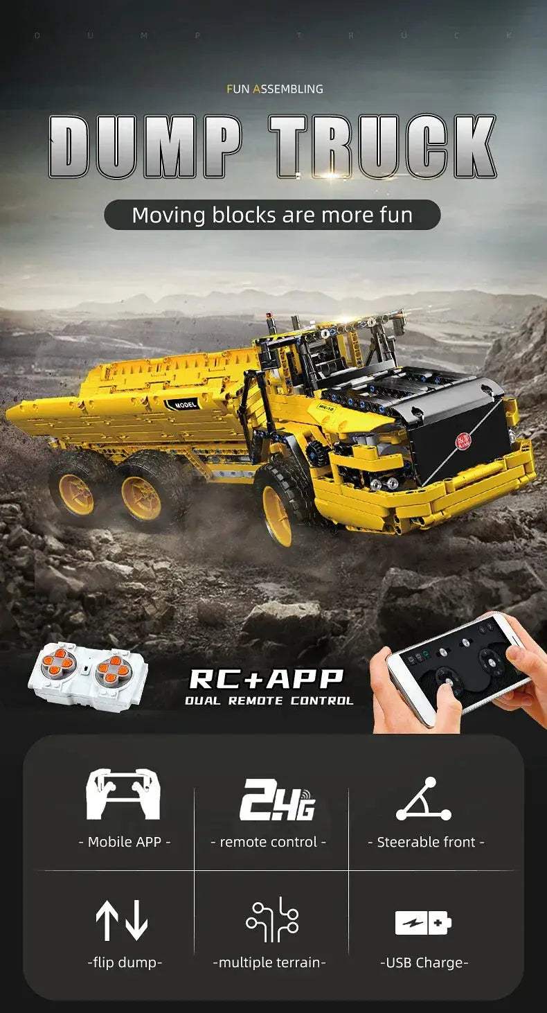 MOULD KING RC Dump Truck Building Blocks Set App Controlled - ToylandEU