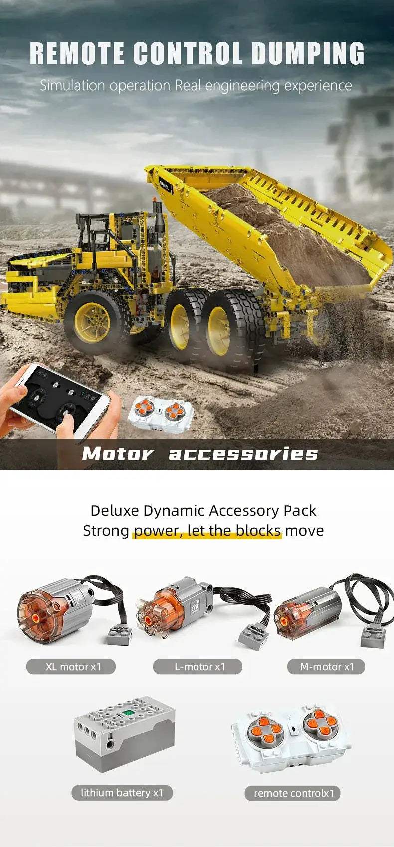 MOULD KING RC Dump Truck Building Blocks Set App Controlled - ToylandEU