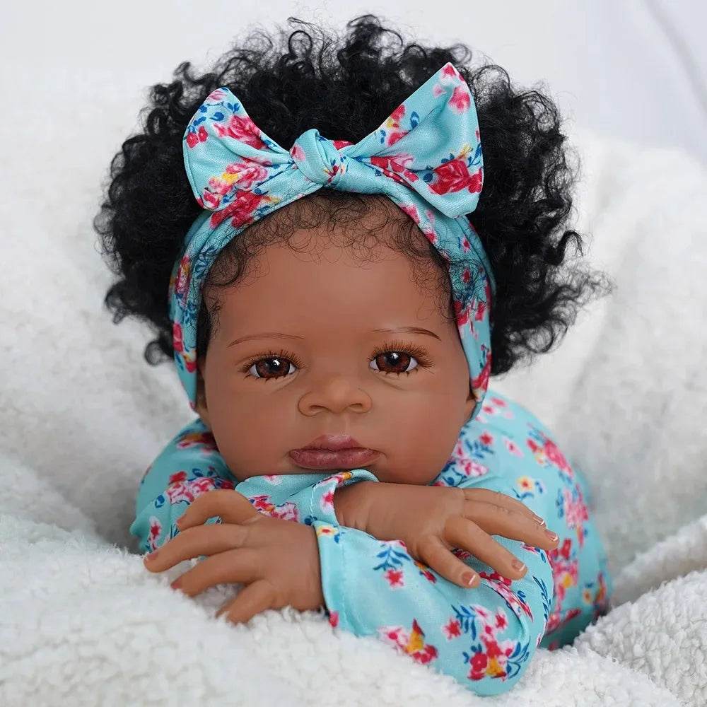 MRB 50CM African American Reborn Baby Doll Lanny Dark Skin Girl Cuddly Doll - ToylandEU