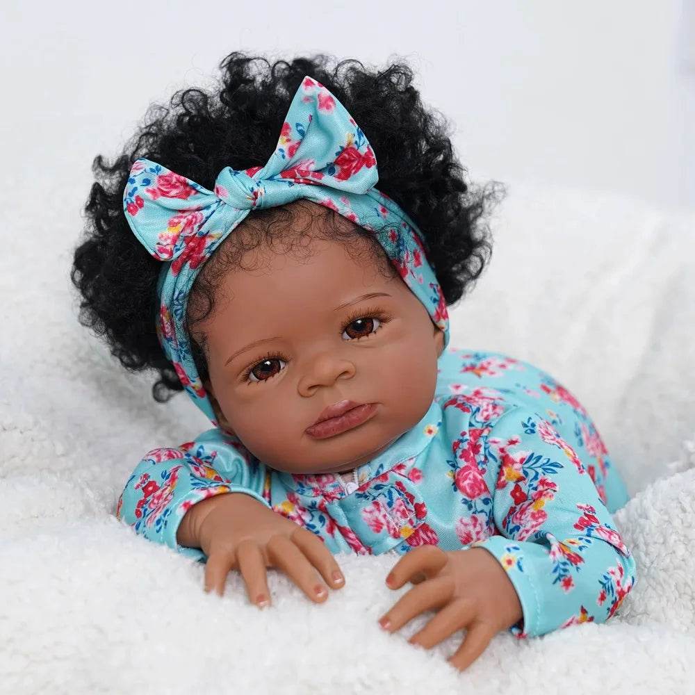 MRB 50CM African American Reborn Baby Doll Lanny Dark Skin Girl Cuddly Doll - ToylandEU