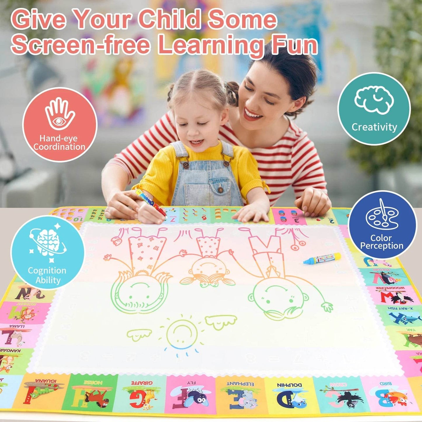100x80CM Magic Water Drawing Mat Coloring Doodle With Reusable Magic Pens Montessori Painting Board Educational Toys Kids Gifts - ToylandEU
