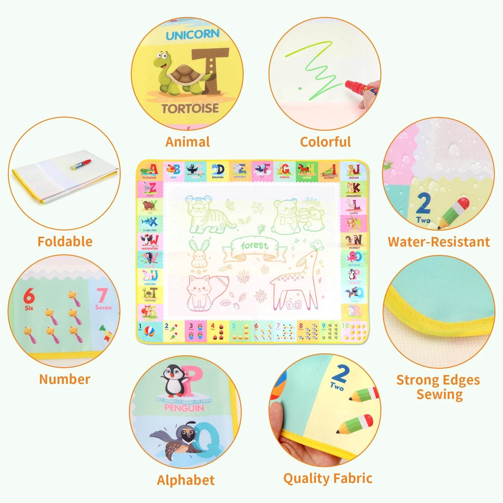 100x80CM Magic Water Drawing Mat Coloring Doodle With Reusable Magic Pens Montessori Painting Board Educational Toys Kids Gifts - ToylandEU