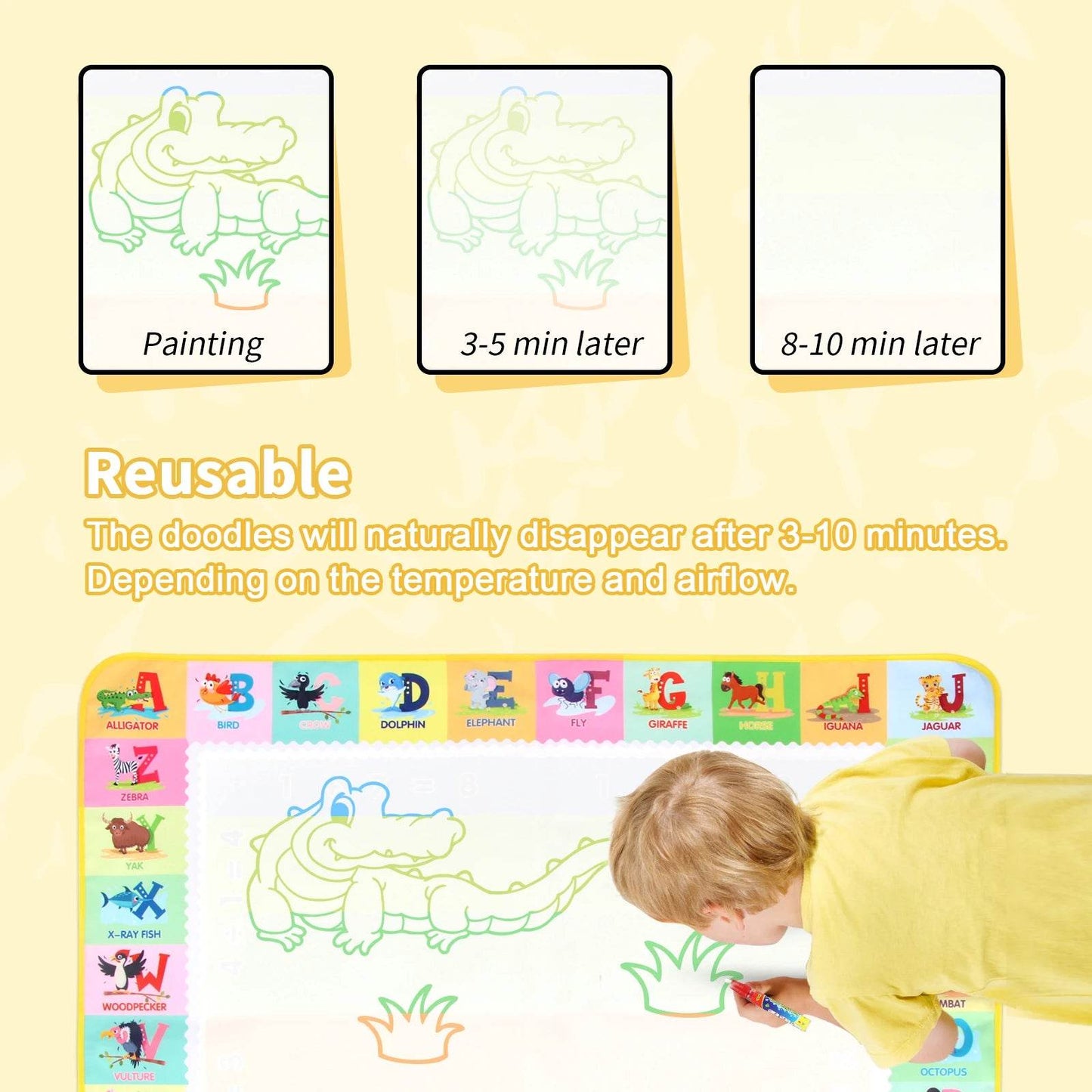 100x80CM Magic Water Drawing Mat Coloring Doodle With Reusable Magic Pens Montessori Painting Board Educational Toys Kids Gifts - ToylandEU