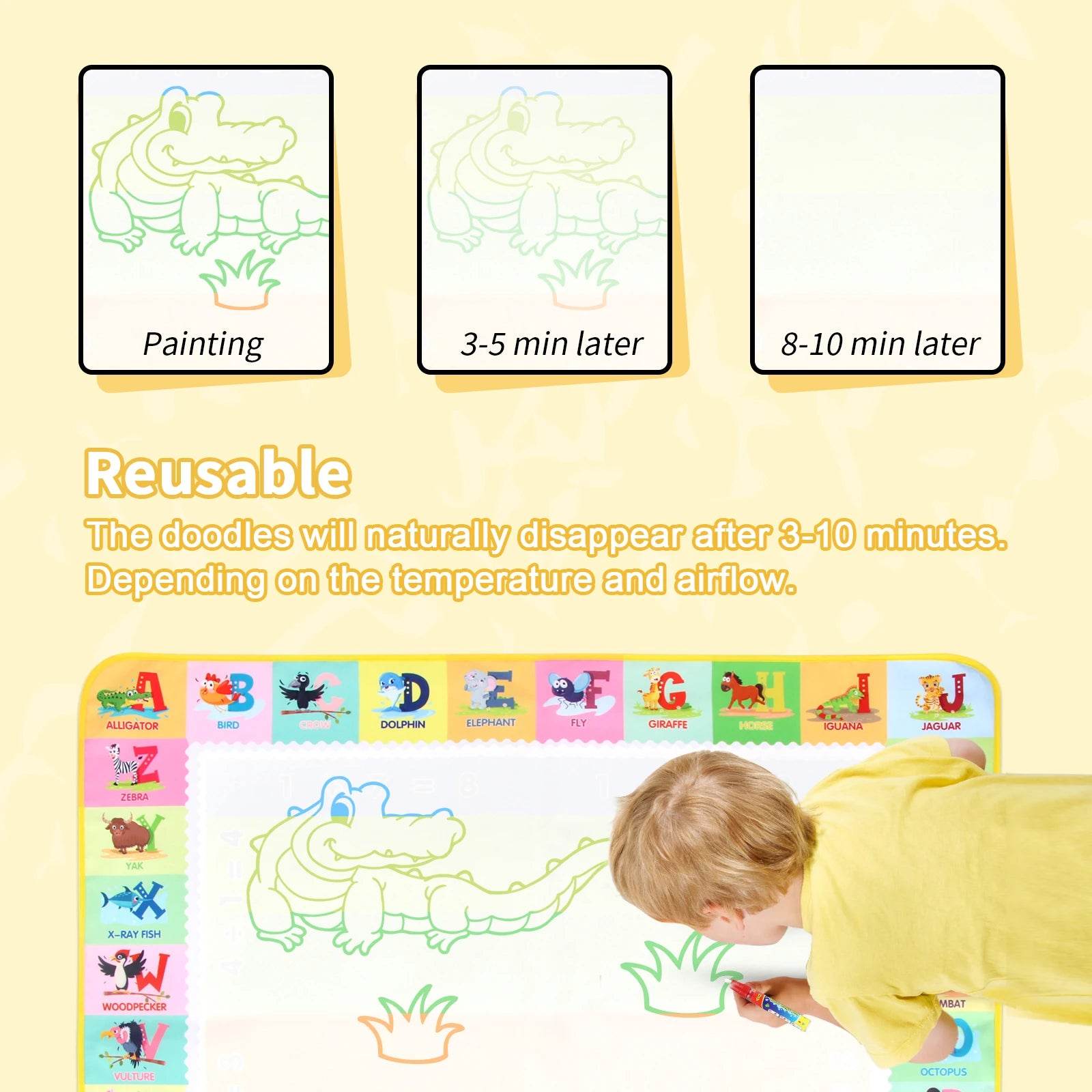 100x80CM Magic Water Drawing Mat Coloring Doodle With Reusable Magic Pens Montessori Painting Board Educational Toys Kids Gifts - ToylandEU