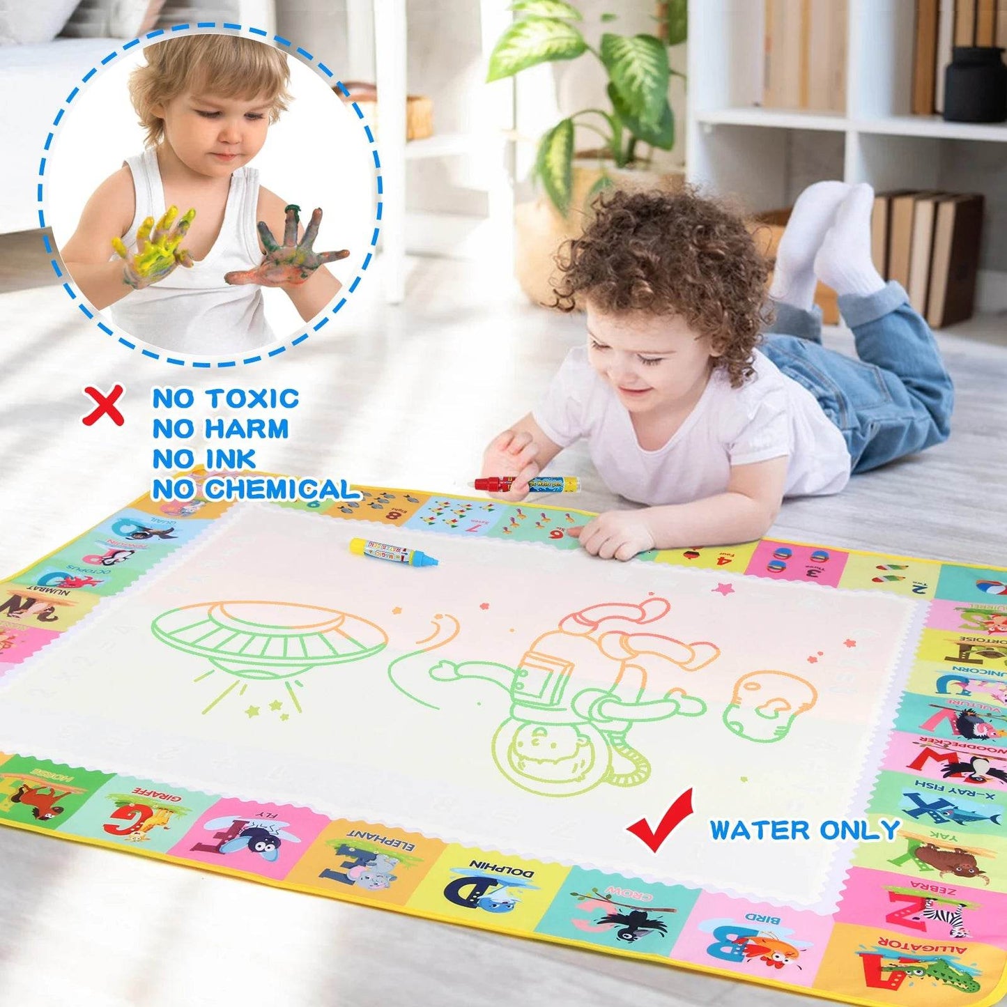 100x80CM Magic Water Drawing Mat Coloring Doodle With Reusable Magic Pens Montessori Painting Board Educational Toys Kids Gifts - ToylandEU