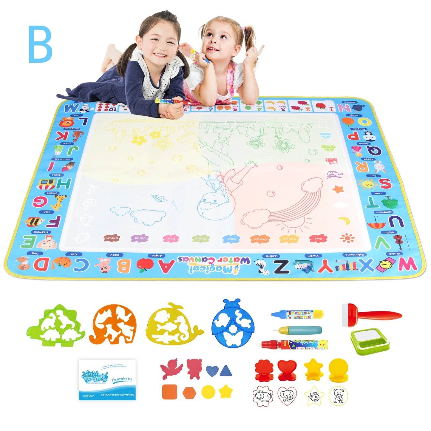 100x80CM Magic Water Drawing Mat Coloring Doodle With Reusable Magic Pens Montessori Painting Board Educational Toys Kids Gifts - ToylandEU