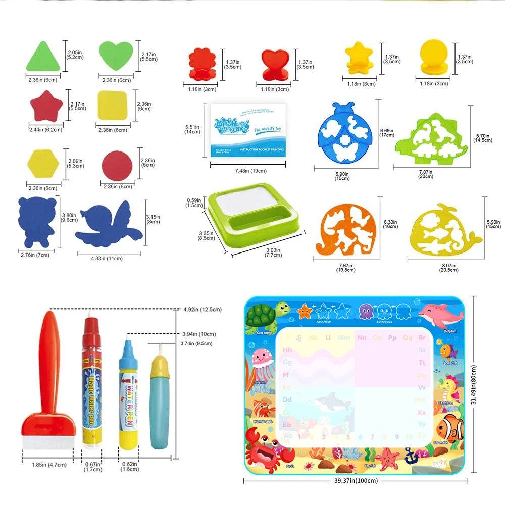 100x80CM Magic Water Drawing Mat Coloring Doodle With Reusable Magic Pens Montessori Painting Board Educational Toys Kids Gifts - ToylandEU
