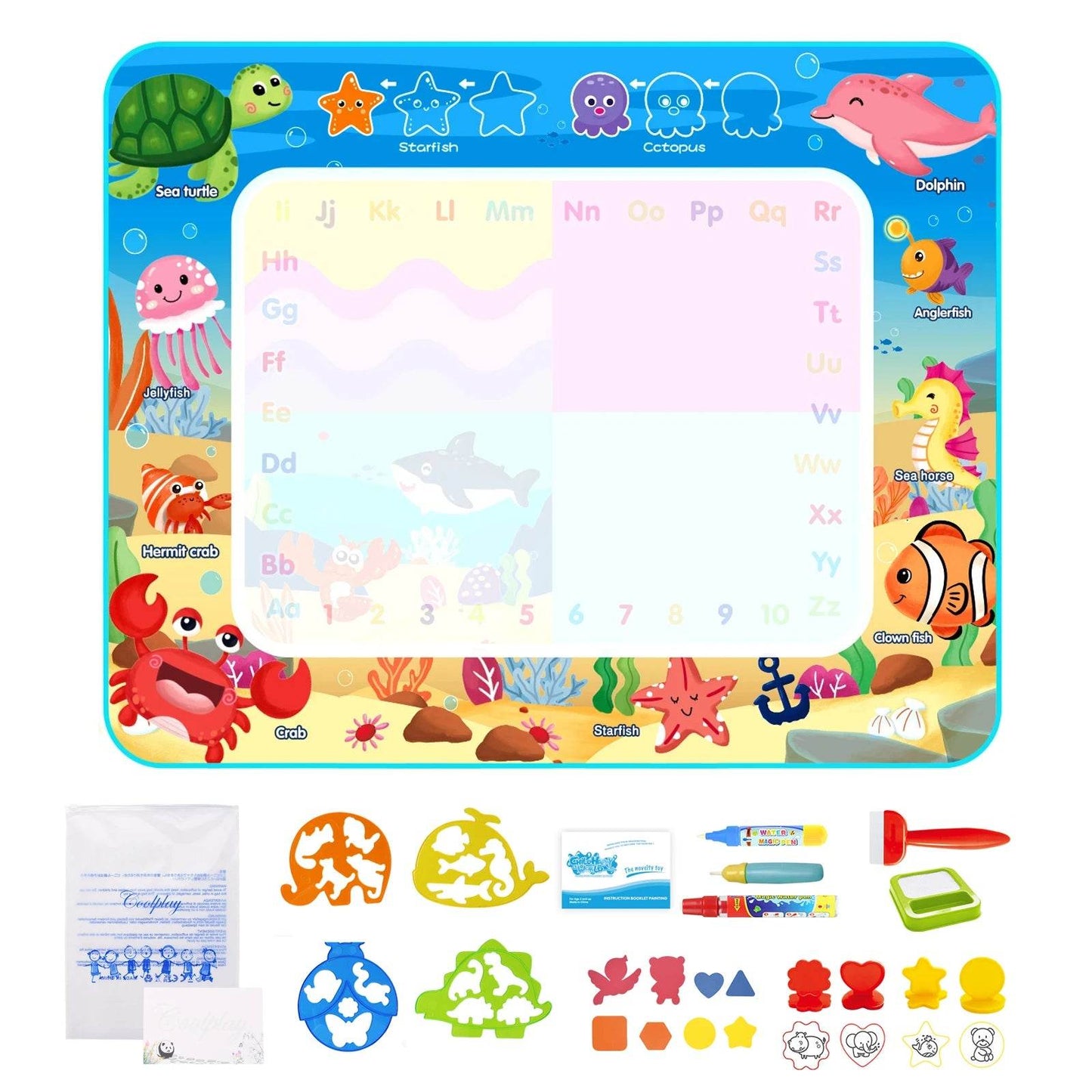 100x80CM Magic Water Drawing Mat Coloring Doodle With Reusable Magic Pens Montessori Painting Board Educational Toys Kids Gifts - ToylandEU