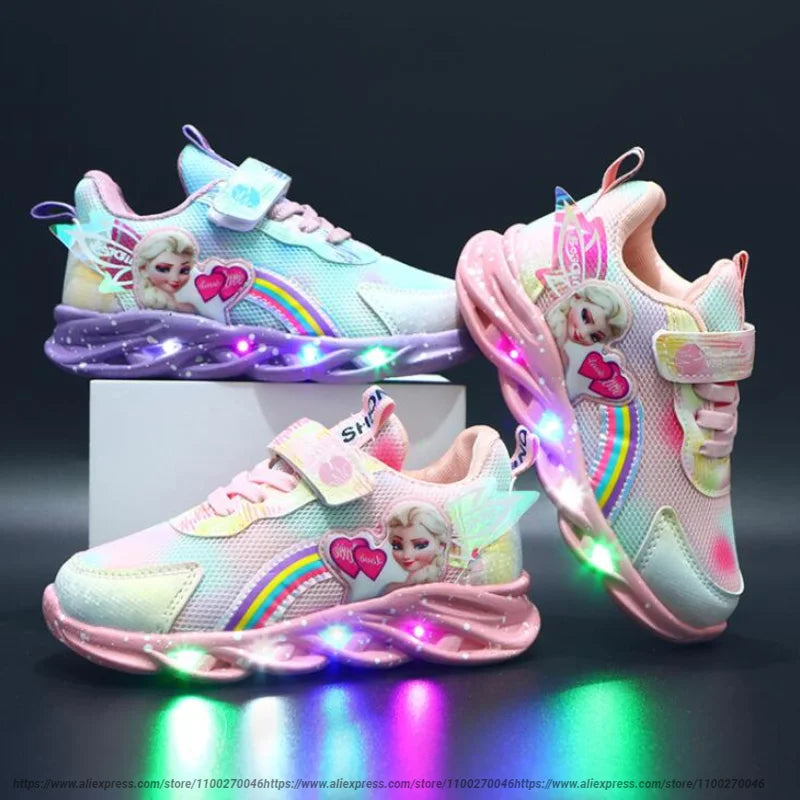 Magical Disney LED Casual Sneakers Lighted Elsa Princess Print For Girls - ToylandEU