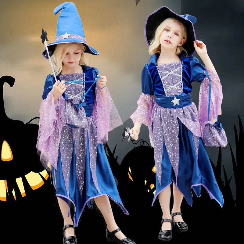Magical Girls' Witch Costume Set with Dress, Hat & Treat Bags for Fun - ToylandEU