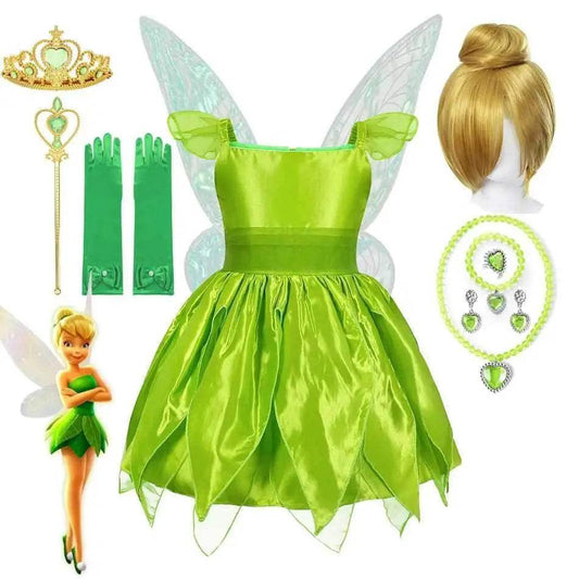 Magical Tinkerbell & Tiana Fairy Princess Dress with Wings for Girls - ToylandEU