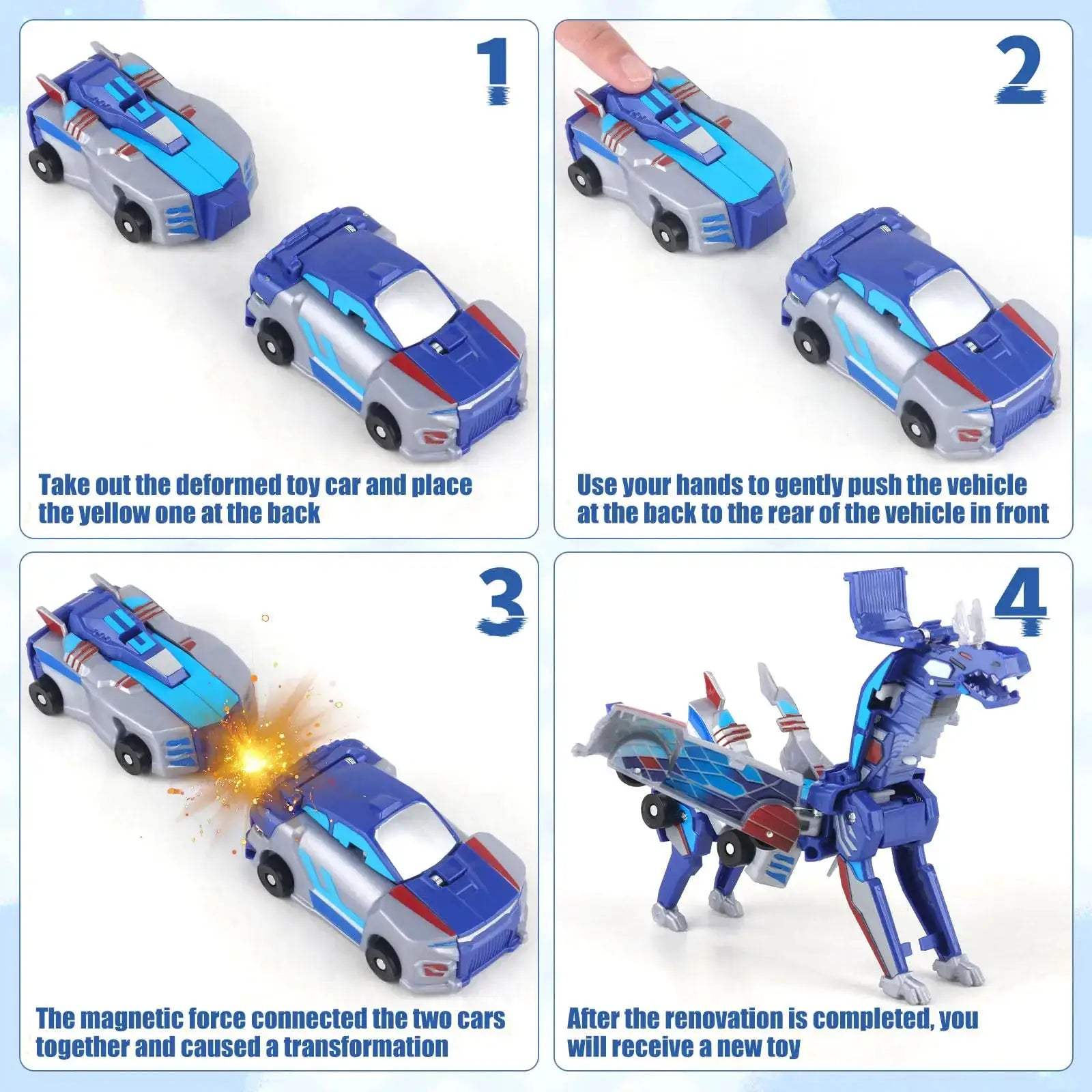 Magnetic 2-In-1 Transforming Car Toy With Unicorn And Dinosaur - ToylandEU