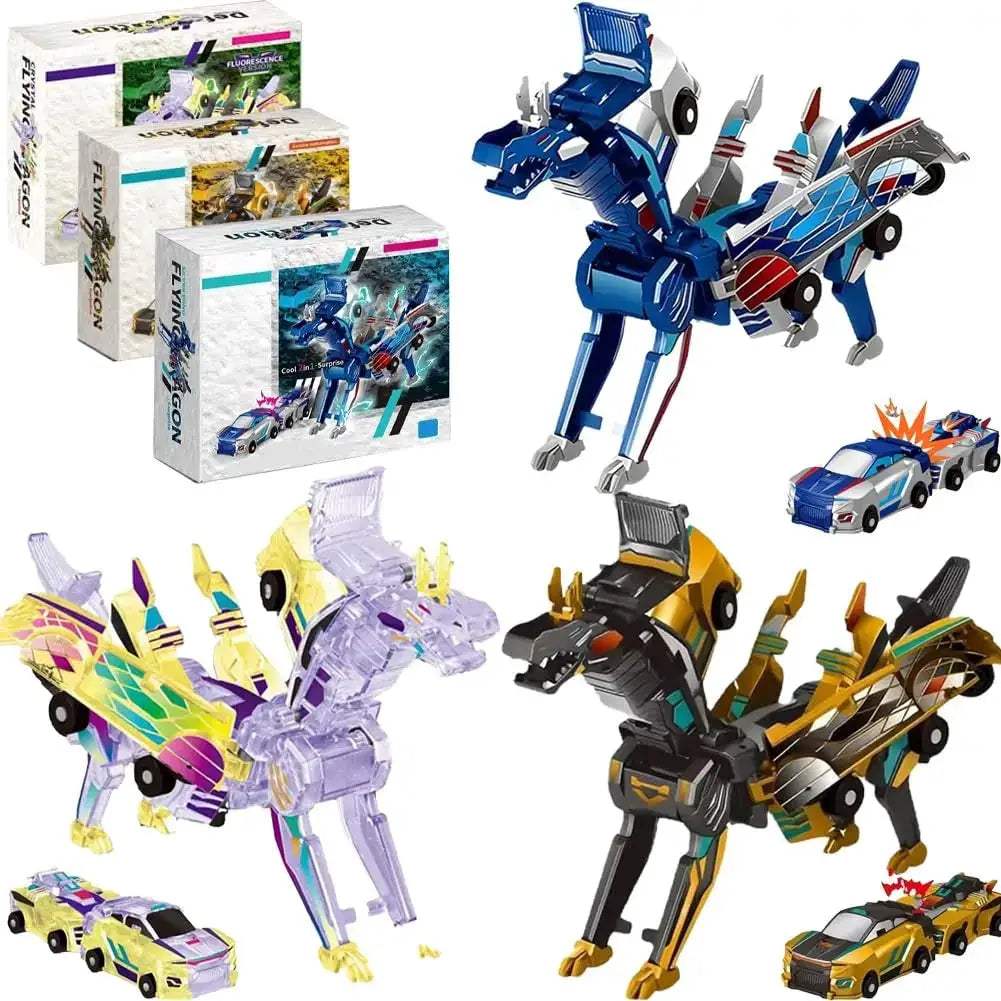 Magnetic 2-In-1 Transforming Car Toy With Unicorn And Dinosaur - ToylandEU