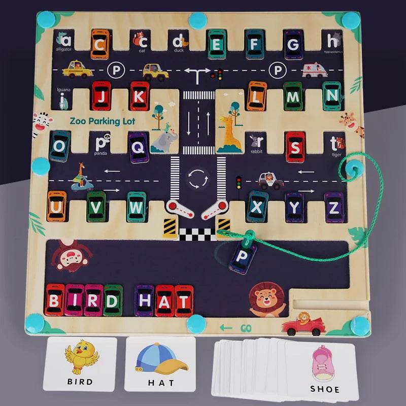 Children Magnetic English Letters Find Car Parking Maze Learning Education Toys Color Matching Montessori Wooden Toys - ToylandEU