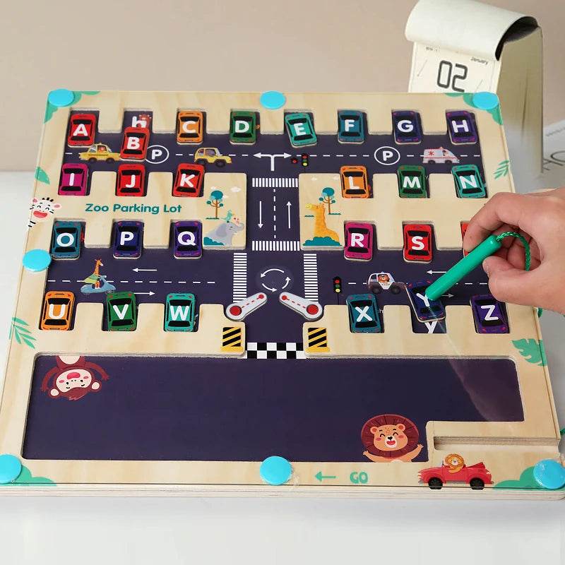 Children Magnetic English Letters Find Car Parking Maze Learning Education Toys Color Matching Montessori Wooden Toys - ToylandEU