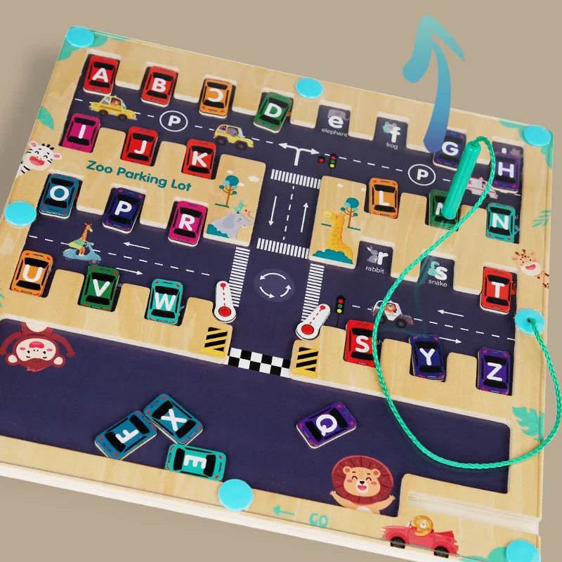 Children Magnetic English Letters Find Car Parking Maze Learning Education Toys Color Matching Montessori Wooden Toys - ToylandEU