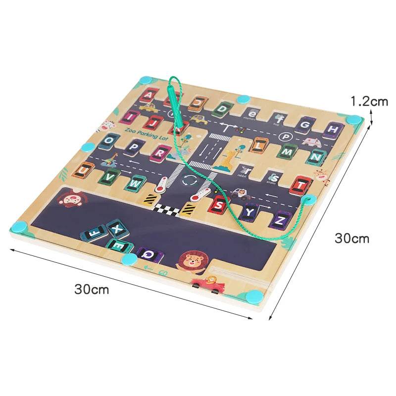 Children Magnetic English Letters Find Car Parking Maze Learning Education Toys Color Matching Montessori Wooden Toys - ToylandEU