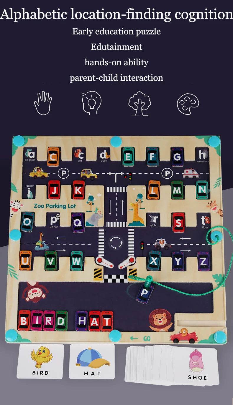 Children Magnetic English Letters Find Car Parking Maze Learning Education Toys Color Matching Montessori Wooden Toys - ToylandEU