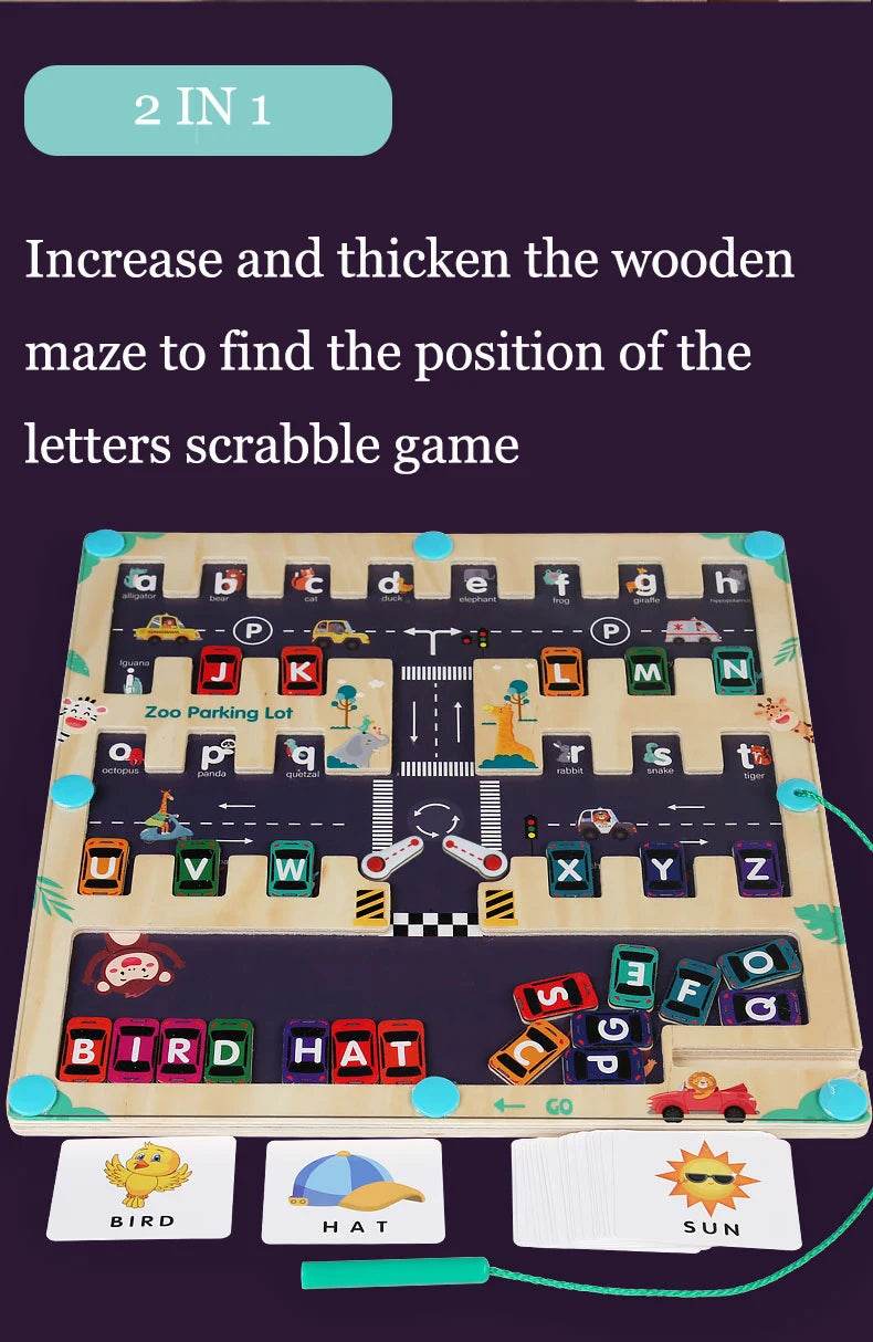 Children Magnetic English Letters Find Car Parking Maze Learning Education Toys Color Matching Montessori Wooden Toys - ToylandEU