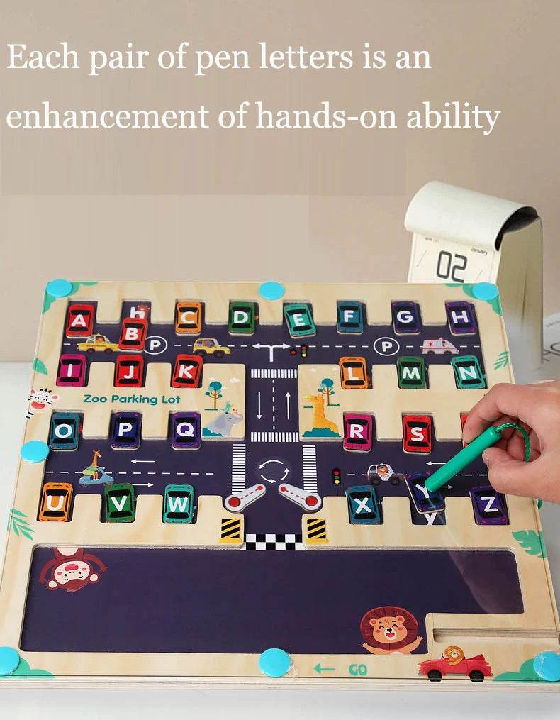 Children Magnetic English Letters Find Car Parking Maze Learning Education Toys Color Matching Montessori Wooden Toys - ToylandEU