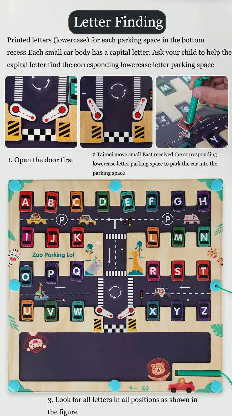 Children Magnetic English Letters Find Car Parking Maze Learning Education Toys Color Matching Montessori Wooden Toys - ToylandEU