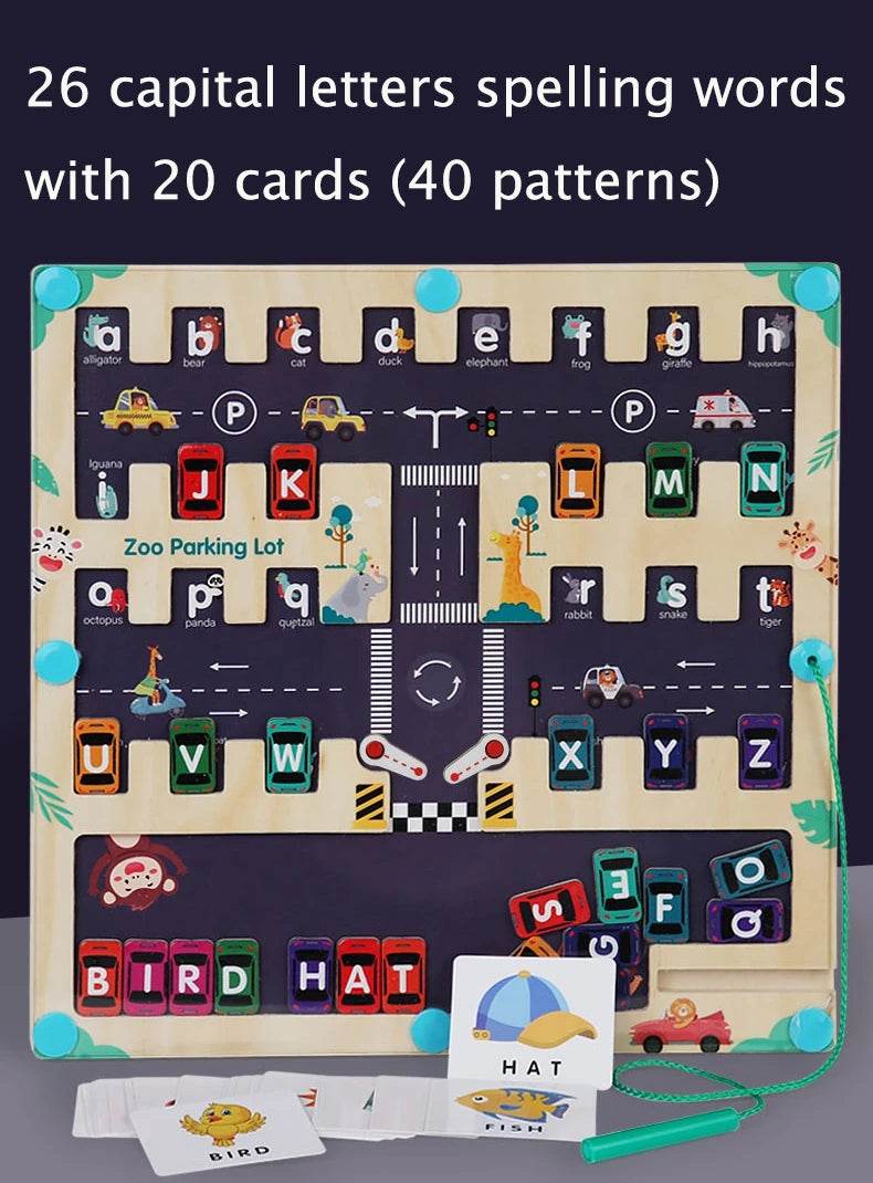 Children Magnetic English Letters Find Car Parking Maze Learning Education Toys Color Matching Montessori Wooden Toys - ToylandEU