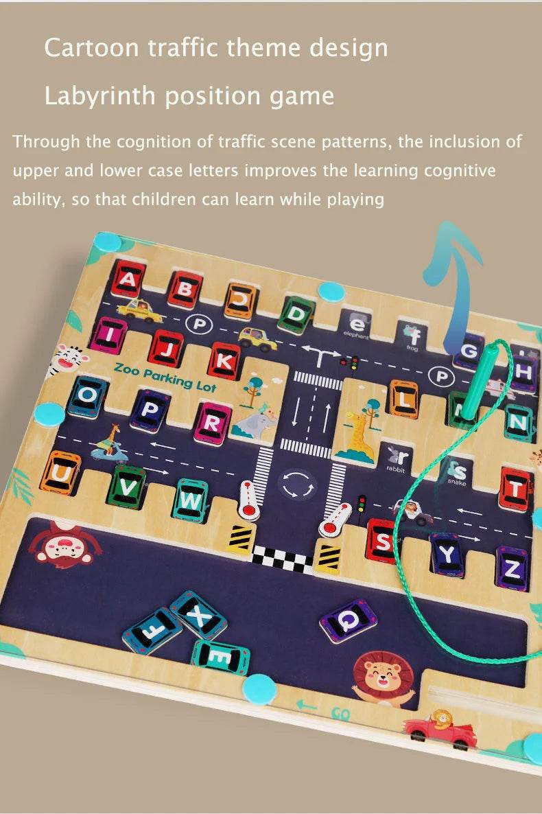 Children Magnetic English Letters Find Car Parking Maze Learning Education Toys Color Matching Montessori Wooden Toys - ToylandEU