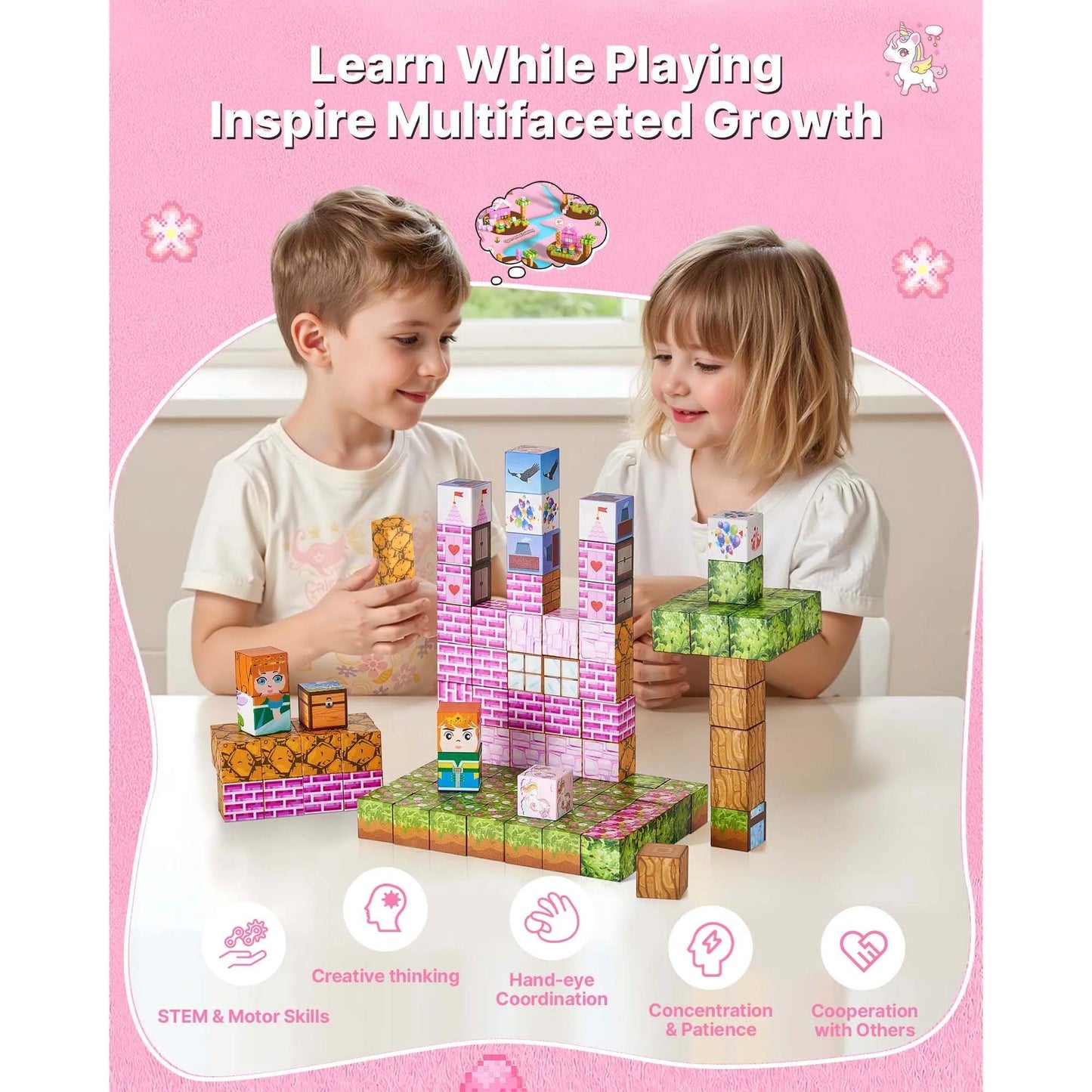 Magnetic Blocks | 100 Pieces | Princess Castle Set | STEM Montessori Toy