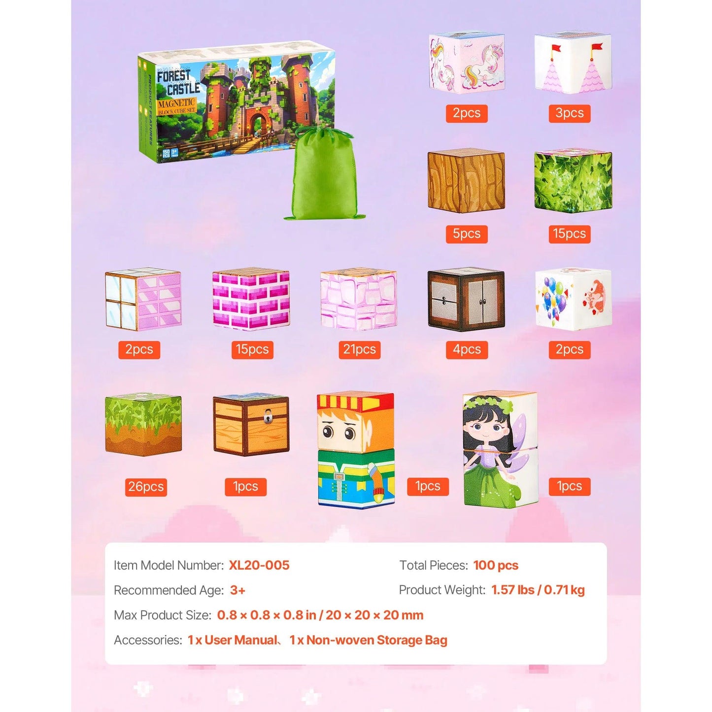 Magnetic Blocks | 100 Pieces | Princess Castle Set | STEM Montessori Toy