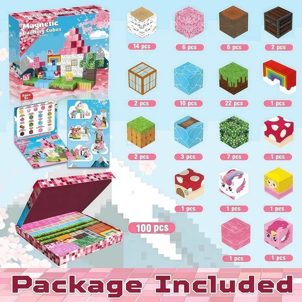  Magnetic Building Blocks 100 Piece Rainbow Toylandeu 