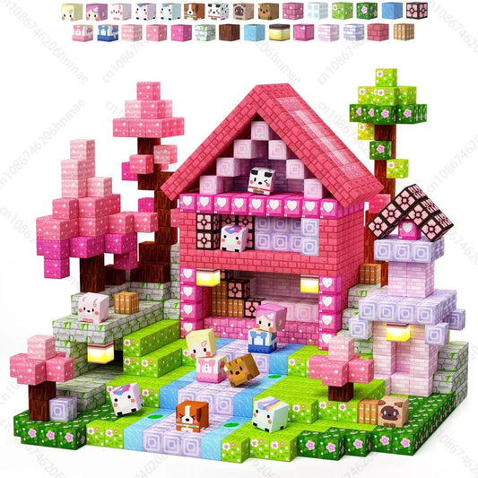  Magnetic Building Blocks Pink Blossom | Toylandeu™ 