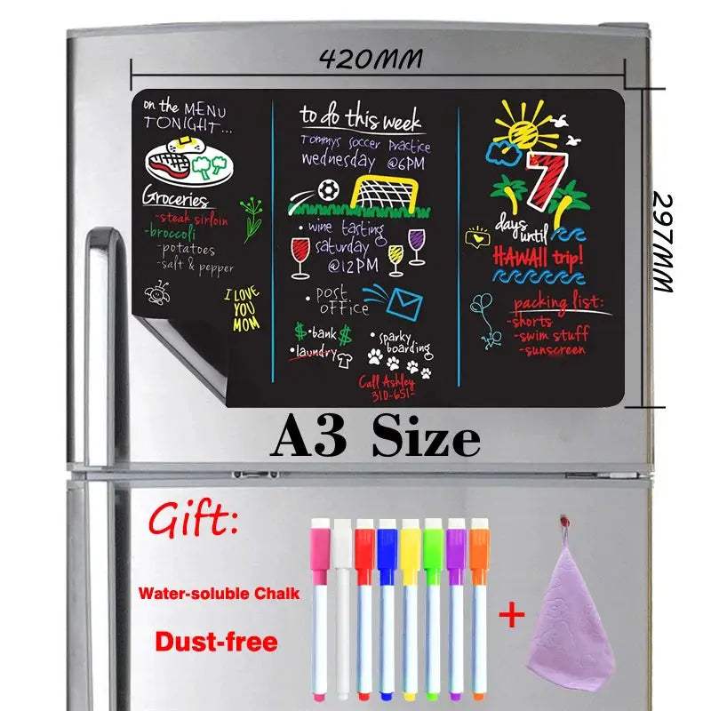 A3 Magnetic Blackboard with 8 Liquid Neon Chalk Markers Erasable Fridge Chalkboard Sticker Lists Board - ToylandEU