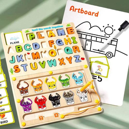 Магнитен цветен лабиринт с числа, дървена дъска за рисуване, Монтесори сензорни играчки за фина моторика, за пътуване, деца - ToylandEU