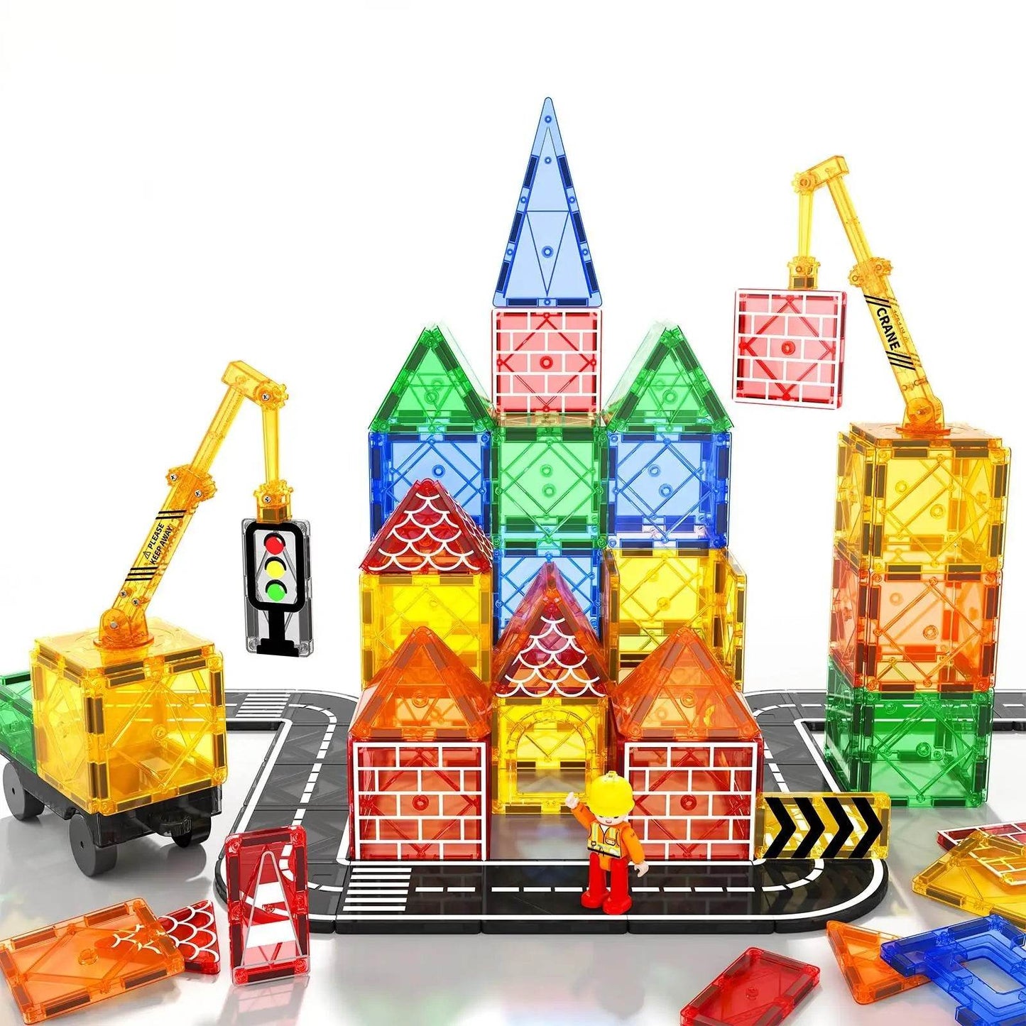 Magnetic Tiles Road Set with Magnet Crane Car Toys - ToylandEU