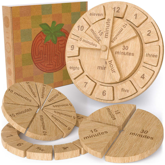 Wooden Time Blocks | Double Sided Fractions | Ages 3+ Math Learning Set