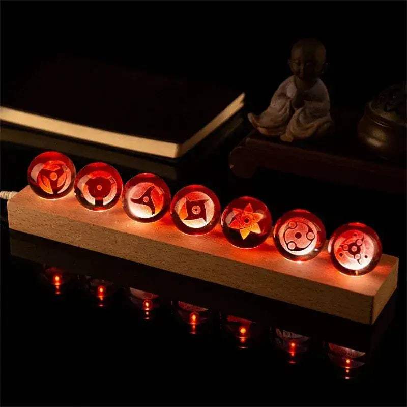 Mangekyo Sharingan Crystal Ball Set 7 PCS With LED Light Base, Naruto Shippuden Anime Figurines Night Lamps - ToylandEU