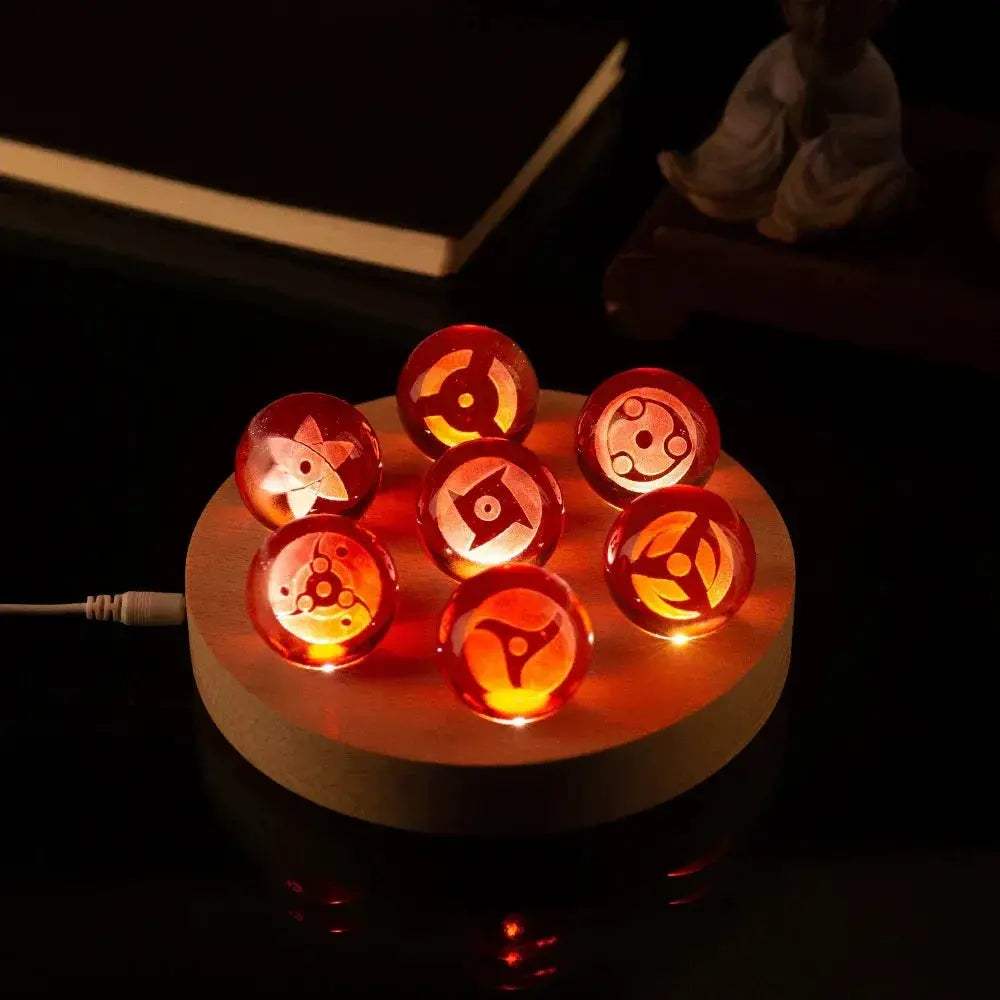 Mangekyo Sharingan Crystal Ball Set 7 PCS With LED Light Base, Naruto Shippuden Anime Figurines Night Lamps - ToylandEU