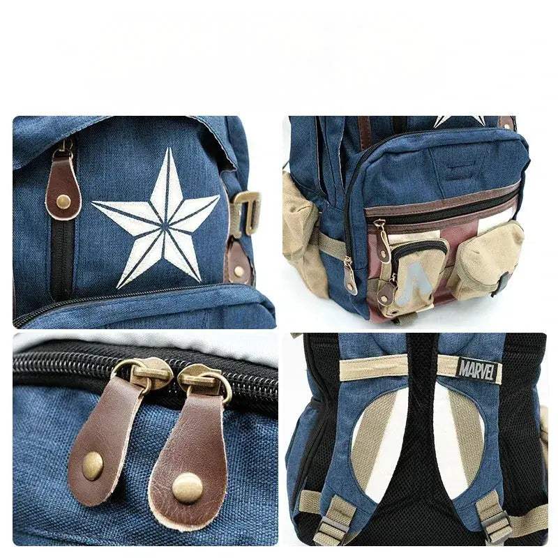 Marvel Avengers Deadpool Captain America Backpack Canvas High Capacity - ToylandEU
