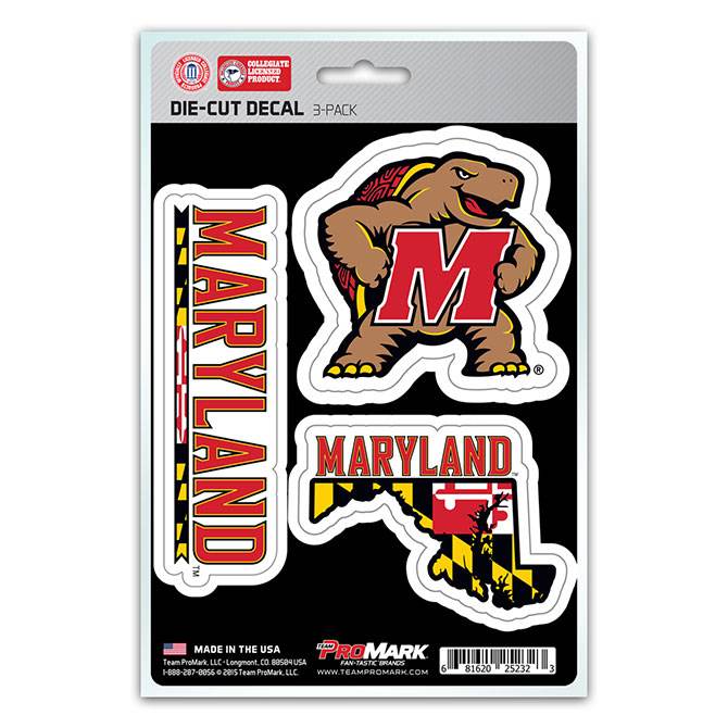 Maryland Terrapins Decal Die Cut Team 3 Pack Premium Vinyl - ToylandEU