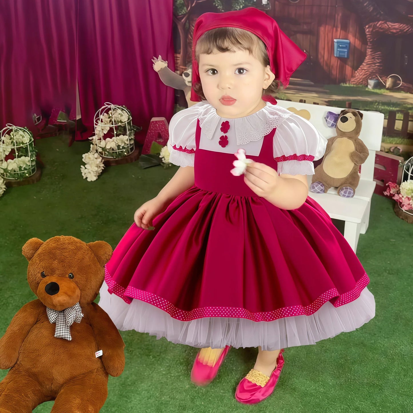 Masha And Bear Maid Costume With Bow For Baby Girls Party - ToylandEU
