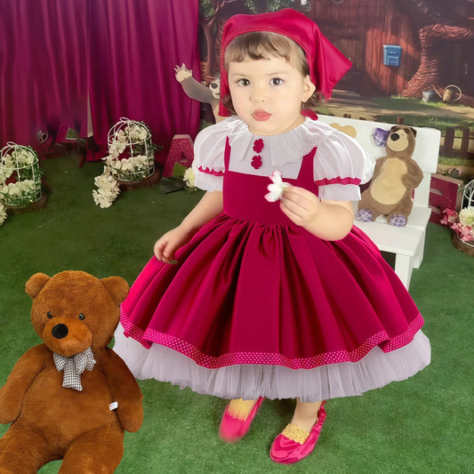 Masha And Bear Maid Costume With Bow For Baby Girls Party - ToylandEU
