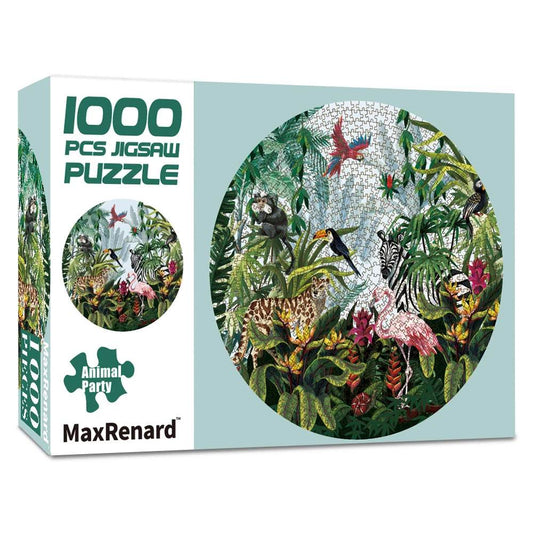 MaxRenard 1000-Piece Round Jigsaw Puzzle for Adults - Animal Party Design, 26.97” Diameter, Perfect Home Decoration Toy - ToylandEU