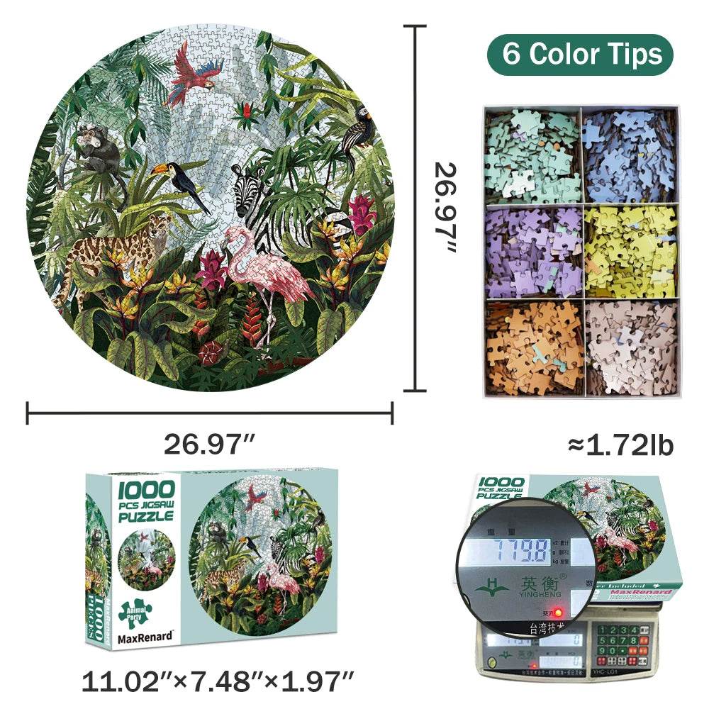 MaxRenard 1000-Piece Round Jigsaw Puzzle for Adults - Animal Party Design, 26.97” Diameter, Perfect Home Decoration Toy - ToylandEU