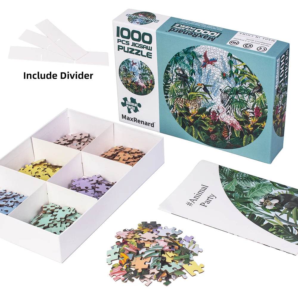 MaxRenard 1000-Piece Round Jigsaw Puzzle for Adults - Animal Party Design, 26.97” Diameter, Perfect Home Decoration Toy - ToylandEU